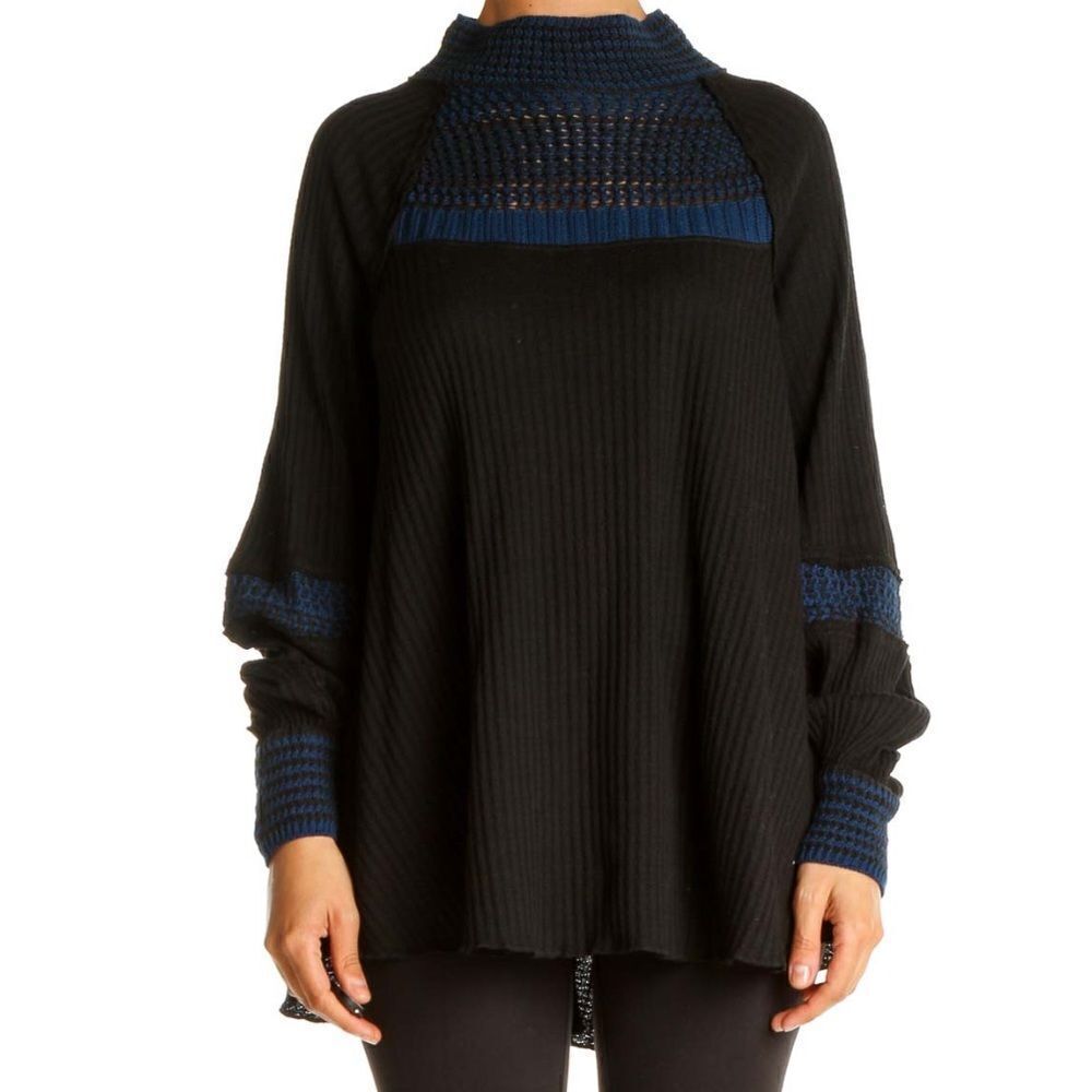 Free People Black Blue Bohemian Sweater